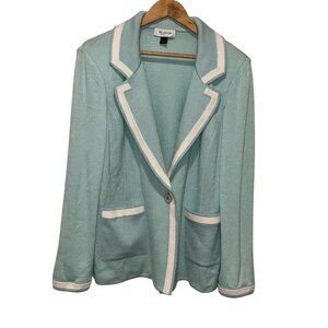 St. John Collection Mint Green One Button Closure Knit Blazer Women's Size 12